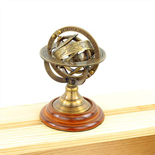 Nagina International - Globe terrestre vintage en laiton avec sphère armillaire du zodiaque, base en bois | Décor d’ancien bateau de pirate, Laiton antique, Small