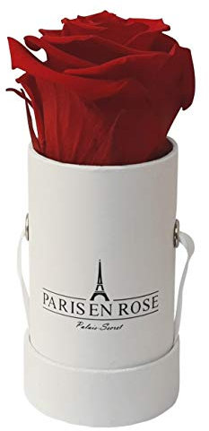PARIS EN ROSE Mini Rosenbox Palais-Secret | 3 Jahre haltbar | weiße Flowerbox mit bordeauxroter Infinity Rose | 1 konservierte Blume