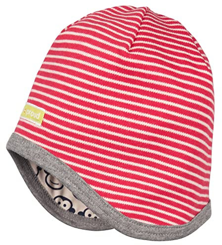 loud + proud Unisex Baby Omkeerbare muts van biologisch katoen, Gots gecertificeerd Mütze, Rot, 62-68 EU
