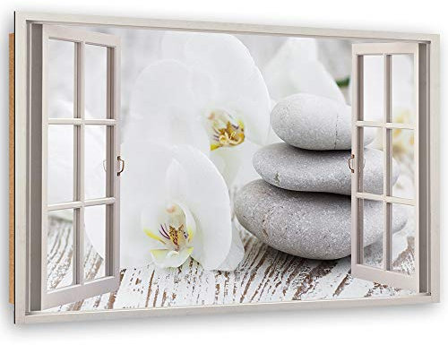 Feeby Tableau XXL Vue Depuis la fenetre Image Déco Imprimé Zen Blanc 120x80 cm