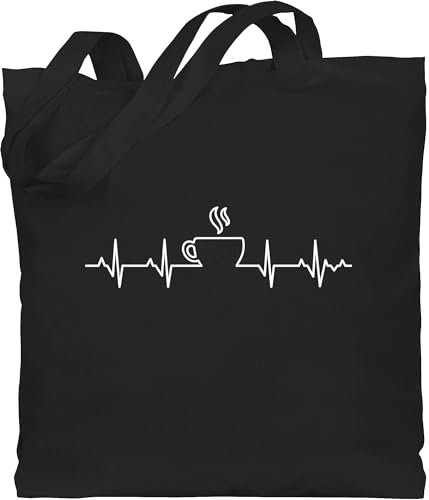 Baumwolltasche - Küche - Herzschlag Kaffee - Unisize - Schwarz - geschenk kaffeeliebhaber koch coffee beutel geschenke für küchen ekg stoffbeutel spruch jutebeutel baumwolle beuteltasche jute
