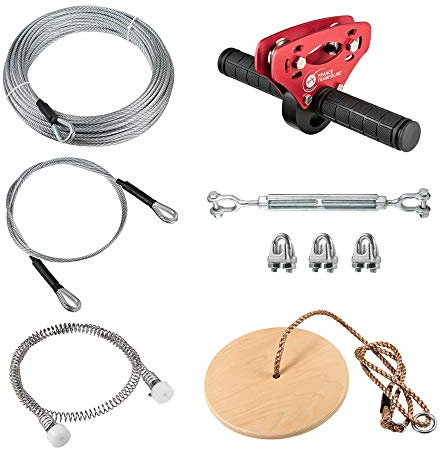 France Trampoline seit 1971 - Tyrolienne XL Infinity 45m, Seilrutsche für Kinder und Erwachsene – extra starkes Kabel und Federbremse – bis 110 kg