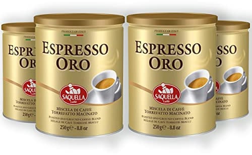SAQUELLA | Caffè Macinato qualità Espresso Oro Caffe In Polvere Per Macchinetta Moka O Filtro Aroma Intenso Gusto Forte - 4 Lattine da 250 gr crema consistente e vellutata di colore nocciola