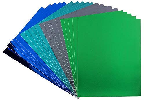 Ideen mit Herz Spiegel-Karton | Metallpapier | Bastelpapier metallic | 20 Bogen | Din A4 | 200 g/qm (grün, türkis, dunkelgrün, blau)