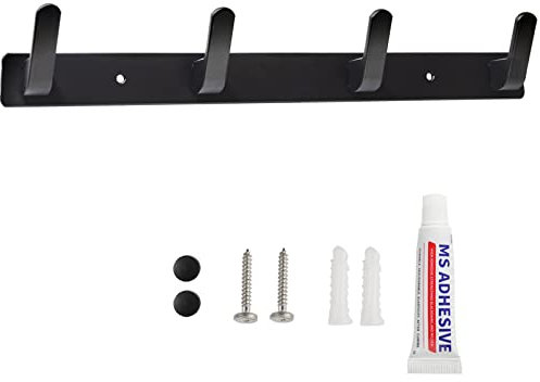 Sevenpers Kleiderhaken Hakenleiste Wand und Tür Garderobenhaken Garderobenleiste Aluminium Handtuchhaken Wandgarderobe mit für Küche, Bad(4 Haken)