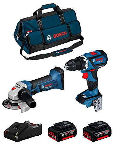 BOSCH Kit 18V BK209BAG (Trapano Avvitatore GSR 18V-60 C + Smerigliatrice GWS 18-125 V-LI + 2 Batterie di 5,0 Ah + Caricabatterie + Borsa)