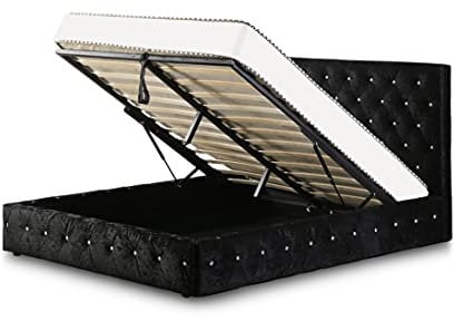Visco Therapy Clifton Ottoman Storage Bed, Crushed Velvet in Black, Multiple Sizes (4FT6 Double)