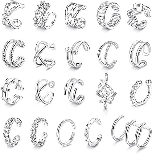 MILACOLATO 20 Stück Ear Cuff Set Damen Ohrmanschette Ohrringe Earcuffs Set Helix Knorpel Clip auf Wickelohrring Fakepircings Ohr Cuffs Ohrklemme Gold/Silber/Roségold