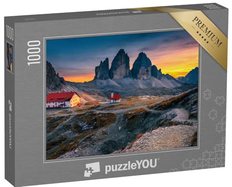 puzzleYOU: Puzzle 1000 Teile „DREI Zinnen mit Rifugio Locatelli-Hütte, Dolomiten, Italien“ – aus der Puzzle-Kollektion Dolomiten