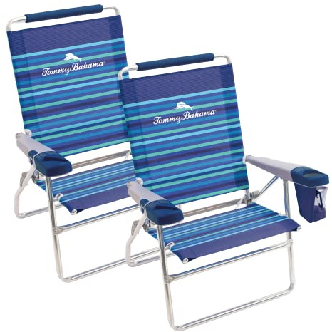 Tommy Bahama Highboy Strandkörbe mit 4 Positionen, 38,1 cm Sitzhöhe mit Getränkehalter, seitlicher Aufbewahrungstasche und Handyhalterung, 2 Stück