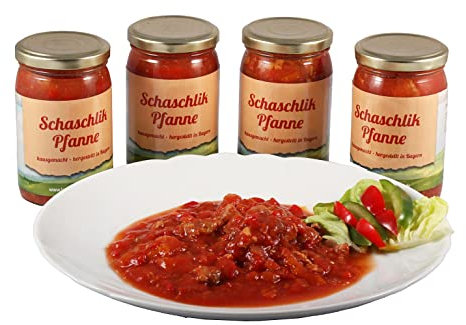 Schaschlikpfanne im Glas ★ Set mit 4 Gläsern ★ Hausgemachte Qualität aus Bayern ★ Landmetzger Schiessl ★ Primeversand ★ ca. 1200g