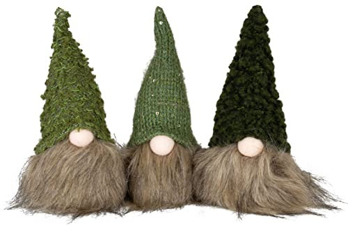 Christmas Paradise Deko Weihnachts-Wichtel 10cm (18cm) im 3er Set Gnom Zwerg Grün-Braun 3 Designs