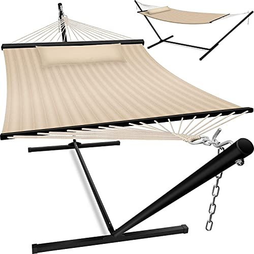 KESSER® Hängematte Hill mit Gestell Doppelhängematte für 2 Personen-Stabiler Rahmen bis 200kg Indoor & Outdoor XXL Hängesessel Doppel Mehrpersonen Garten Pool Balkon Terrasse mit Tasche & Kissen Beige
