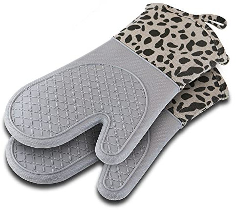 Ocves Guantes de silicona para horno resistentes al calor para cocinar, barbacoa, asar, hornear, microondas, guantes de cocina impermeables, guantes extralargos con patrón de silicona antideslizante