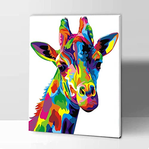 KOMKING Kit de peinture par numéros pour adultes et enfants - Peinture acrylique par numéros pour décoration d'intérieur - Girafe colorée - 30,5 x 40,6 cm