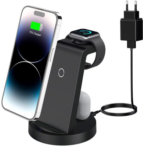 Ladestation Für Apple Watch und iPhone: 3 in 1 Schnelle Kabelloses Ladegerät Kompatibel mit iPhone 16 15 14 13 12 11 X Pro Max & iWatch & Air Pods
