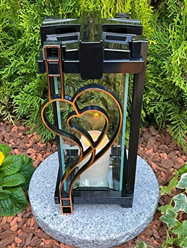 Lampada funeraria con cuore d'oro, 33 cm di altezza, candela funerale