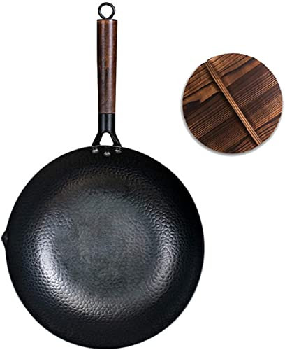 ZAANU Utensilios de Cocina Tradicionales Wok de Hierro Sartén Antiadherente Sartén sin Recubrimiento (Tamaño : Wok Individual) (Wok with Lid)