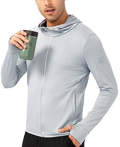 Veste de Course à Pied pour Homme Protection Solaire UPF 54+ UV Zippée Jakcets de Sport Légères manches longues Respirant Chemise avec Trous de Pouce pour Fishing Voyage Randonnée Cyclisme