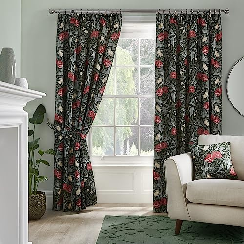 Dreams & Drapes Curtains - Sandringham - 100% Cotton Pair of Pencil Pleat Curtains With Tie-Backs - 66 Width x 90 Drop (168 x 229cm) in Green