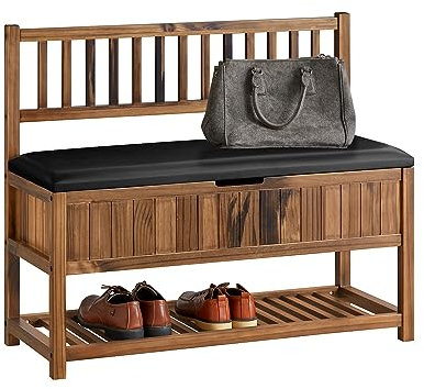 SoBuy FSR150-N Schuhbank Truhenbank Sitzbank mit Lehne Schuhregal Garderobenbank Dielenbank Bettbank Schuhtruhe Sitzkommode BHT ca. 90x75x35cm