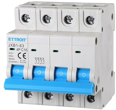 Disjoncteurs Thermique-magnétique pour Protection 4P 16A 220V 380V Salvavita 4 Modules DIN Ettroit JXB1-63-4P-16A