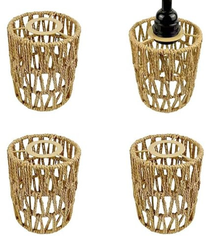 Rattan Lampenschirm Hängelampe | 11.5 x 15 cm Kleine Lampenschirme für Pendelleuchte | Boho Lampenschirm aus Weidengeflecht, Ersatz | Home Deko Gewebte Lampenschirme für Deckenleuchten (1/2/4 Stück)