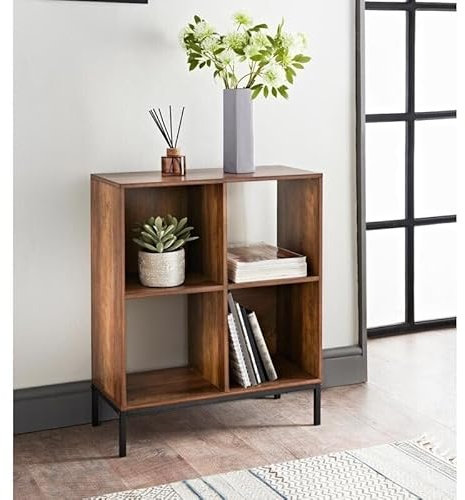 Homme Concept 4 Cube Storage Unit – Walnut Finish Freestanding Storage Shelves, Minimalist Modern Bookcase for Living Room, Bedroom or Home Office