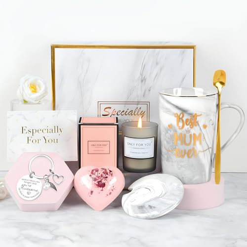 SIMSPEAR Grey Marble Ceramic Coffee Mug, 355ml, Best Mum Ever, Gift Set for Mum, Mother's Day, Christmas, Birthday