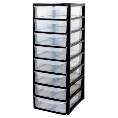 SIDSONS 8 Drawer Plastic Storage Organizer tower unit | A4 Storage Drawers for Desktop Table Small | Chest of Drawer Bedroom Small Cosmetics Stationary Organizer for Table Storage Solution 8 Tier