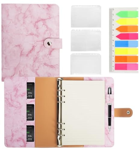 Unaone Leder A5 Binder Notizbuch - Ringbuch A5 Nachfüllbar - Budget Planner A5 Haushaltsbuch mit A5 Nachfüllpapier, Binder Taschen und PVC Haftnotizen Reise Binder für Geldorganisierer