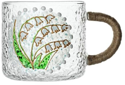 qiqiaollo Kettle Glass Cup Ice Cream Tumbler Lightweight Handheld Drinkware Drink Cup for Bar Birthday Presents Home Coffee, Tulip, Water Cup/129(Lily of The Valley,Water Cup)