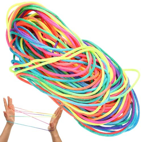 UPKOCH Cats Cradle String, 20pcs Chinese String Toys Hand Game Rainbow Color Finger String Toy Stretchy Strings Tricks Games for Kids Adults Childrens Day