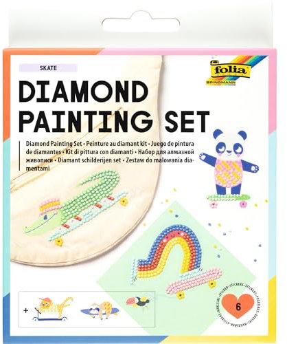 folia 31803 - Diamond Painting Set SKATE, Sticker mit Skateboard-Motiven und Zubehör, Bastelset zum Gestalten von Aufklebern mit Glitzersteinchen