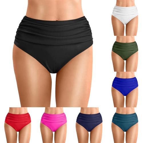 Générique Bas Maillot De Bain Taille Haute pour Femme Élégant Bikini Taille Haute Ruched Bikini Slips Couleur Unie Triangle Short de Bain Amincissant Gainant Ventre Plat