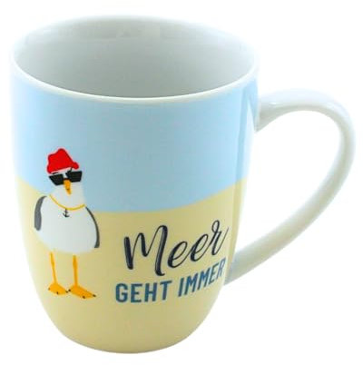 Dekohelden24 Kaffeebecher/Tasse aus Porzellan, Motiv: Meer geht Immer. Größe H/Ø: 9,8 x 8,2 cm, Fassungsvermögen 250 ml, Spülmaschinengeeignet.