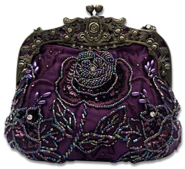 CORIOS Vintage 1920s Abendtasche Damen Floral Clutch Tasche Handgemachte Perle Handtasche Klein Tasche Elegante Schultertasche Kette Umhängetasche für Hochzeit Bankett-Party Abschlussball Lila