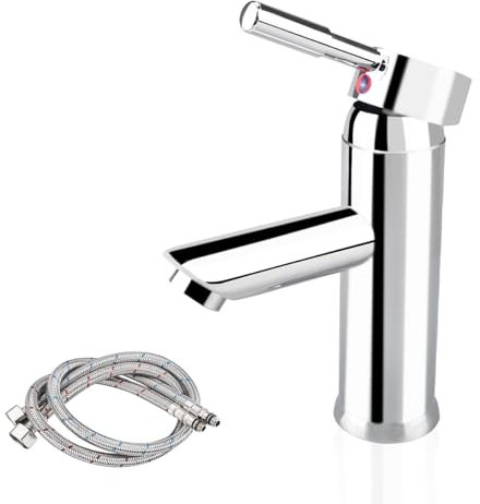 Silvery Basin Taps, Chrome Sink Taps - 80cm UK Standard Hoses, Mixers for Bathroom Basin and Sink