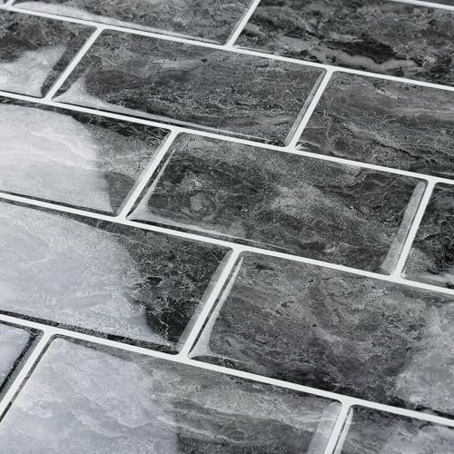 FunStick 3D Fliesenaufkleber Dunkelgrau Marmor Selbstklebende Folie Fliesen Küche Wasserdicht Klebefliesen Bad Dunkelgrau Selbstklebende Fliesen Marmor Fliesenaufkleber Küche Wand 30×30CM 5 Stück