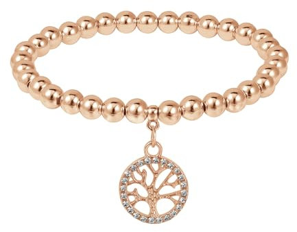 JJDreams Gold Bead Bracelets with Tree of Life Pendant Stretch Gold Bead Bracelets for Ladies Bohemian Bead Bracelets,Rose Gold