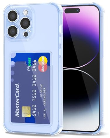 Svanove für iPhone 14 Pro Max Hülle Kartenfach Silikon Durchsichtig, Dünn Transparent Karten Wallet Handyhülle mit Kameraschutz, Klar TPU Karte Handy hülle Kartenhalter Schutzhülle Case, Hellblau