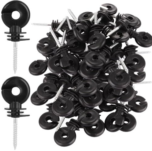 LDXDRU 100 Pack 6mm Thick Electric Fence Insulators, Screw-In Ring Insulators, Wood Post Insulator Wire Mesh Ring Insulator for Rope Wire Garden Farm
