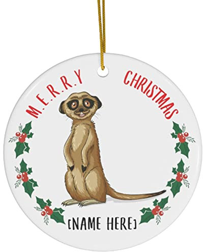 Weihnachtsbaumschmuck 7.3 cm, Personalisierter Name Erdmännchen Stehend Christbaumschmuck Anhänger Elegant Runde Keramik Ornament Personalisierte Weihnachtsschmuck Für Party Neujahr Geschenk