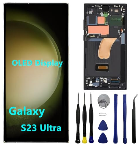 OLED pour Samsung Galaxy S23 Ultra Remplacement d'écran S23ultra 5G S918U S918B/DS S918U1 S918W S918E Affichage LCD tactile/numériseur avec support pour empreinte digitale et S-Pen (avec cadre noir +