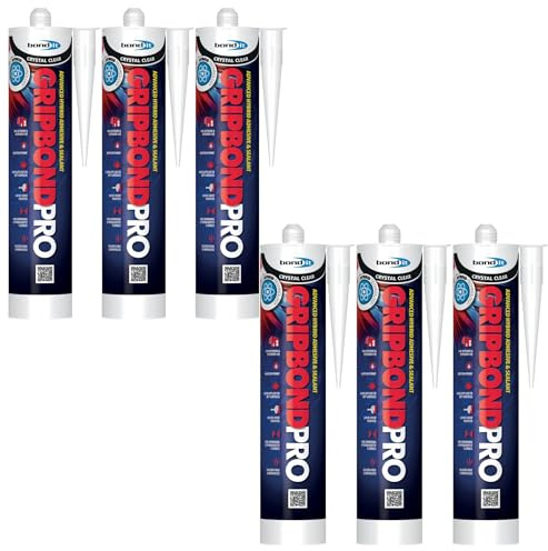 Bond It Gripbond Pro Super Strong Advanced Hybrid Adhesive & Sealant – 6x Crystal Clear, 300ml | Odourless – Non-Shrinking – Rapid Curing | Pro Adhesive Over-Paintable – Moist Surface Adhesion Sealant
