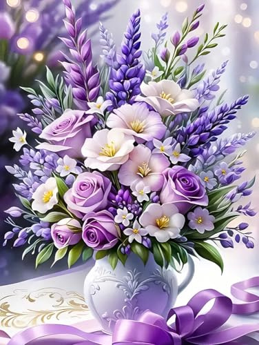 DPIDEA Diamond Painting Blumen, 5D Diamant Painting Bilder Blumen Diamond Painting für Erwachsene Diamant Malerei Stickerei für Zuhause Dekor 30x40 cm