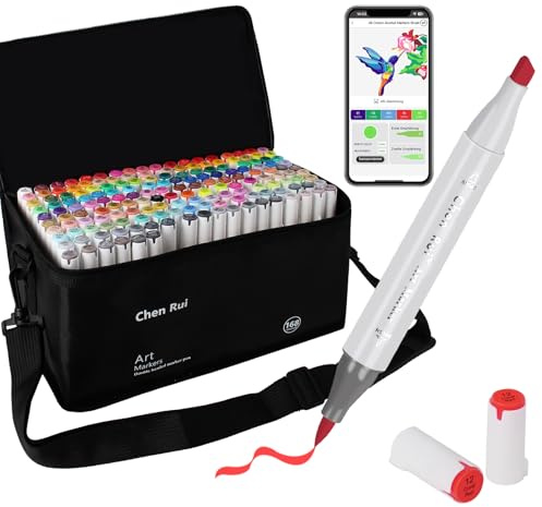 168 Colours Alcohol Brush Marker with Free App, Dual Brush & Chisel Tips Blender Art Marker for Adults and Children, Alcohol Based Marker Dual Tips for Painting, Sketching, Drawing