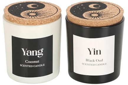 Set mit 2 schwarzen Yin-Yang-Kerzen aus Oud und Kokosnuss
