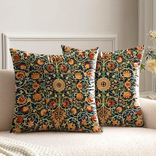 HUASHUZI Kissenbezug 50x50 cm Kissen William Morris deko für sofakissen kissenbezüge 2er Set doppelseitiges Muster dekokissen couchkissen kissenhülle Sofa Schlafzimmer Wohnzimmer Zimmer zierkissen