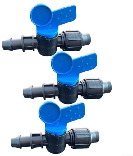 3 conectores de 16 mm con mecanismo de bloqueo y válvula de bola para riego por goteo (3 piezas)